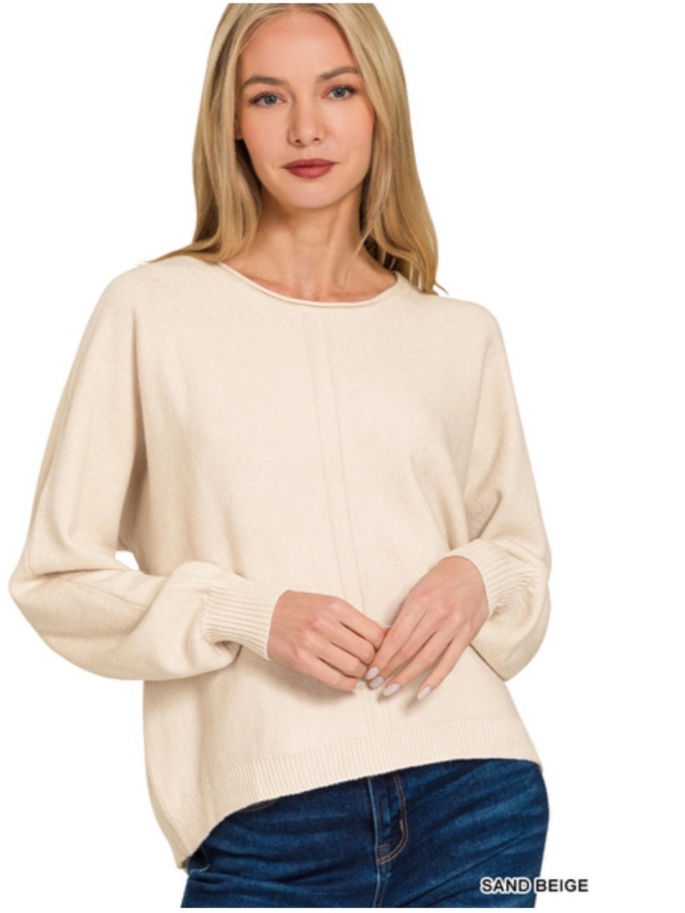 110 ❤️ sand beige VISCOSE FRONT SEAM ROUND-NECK SWEATER